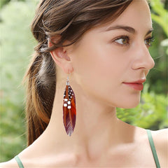 Feather Earrings Women vintage bohemian long drop
