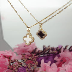 SHINYY 2 Side Crystal Clover Necklace for Women | 18K Gold Plated Four Leaf Lucky Pendant | 4 Leaf Cubic Zirconia Jewelry for Her