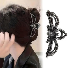 Halloween Spider Hair Clips for Women Girls, Silver Gothic Metal Hair Claw Clips With Faux Pearl Tassel - Halloween Hair Accessories Y2K Styling