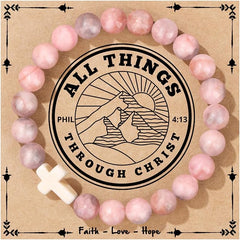 JoycuFF , Cross Bracelets for Women, Faith Religious Easter Catholic Christian Jewelry, Meaningful Baptism Communion Confirmation Natural Stone Bracelets for Women