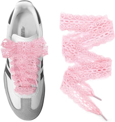 UamGlsob Lace Fancy Shoelaces for Samba Fashion Shoes, 3CM Wide Flat Soft Lace Shoe Laces for Women Girls