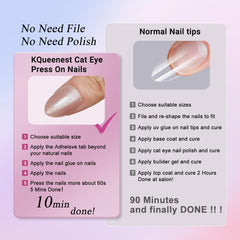KQueenest Cat Eye Light Pink Press on Nails Medium Almond, 30 Pcs Glitter Nude Pink Fake Nails Press ons, Sparkly Acrylic Nails with UV Coating, Reusable Glue on Nails for Women Summer