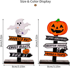 Halloween Decorations Set - Wooden Pumpkin Letters, Tree Ghost Stand, Pumpkin Magic Hat Door Hanger and Pendant Ornaments for Spooky Parties (Halloween-Oriented Wooden Ornament Spooky)