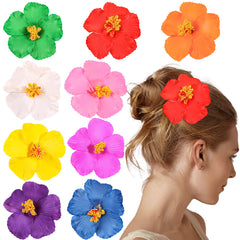 9pcs/set Hawaiian Hibiscus Flower Hair Clips Multicolor Tropical Hairpins Summer Beach Hair Accessories