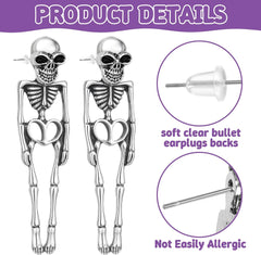 FULLIVE Halloween Earrings, Funny Skeleton Stud Dangle Skull Earrings, Hypoallergenic Halloween Accessories for Women Skeleton Jewelry