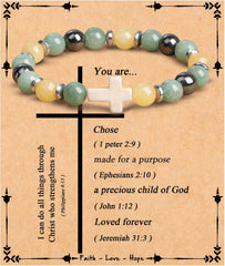 JoycuFF , Cross Bracelets for Women, Faith Religious Easter Catholic Christian Jewelry, Meaningful Baptism Communion Confirmation Natural Stone Bracelets for Women