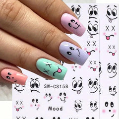 3D Nail Art Stickers Small Expressions Nail Decals Self-Adhesive Nail Stickers Cartoon Funny Emoticons Nail Art Supplies Cute Manicure Accessories for Women DIY Acrylic Nails Decorations 6 Sheets