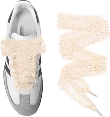 UamGlsob Lace Fancy Shoelaces for Samba Fashion Shoes, 3CM Wide Flat Soft Lace Shoe Laces for Women Girls