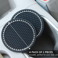 2 Pack PVC Car Coasters, Car Cup Holder Auto Insert Coaster - Car Accessories Sparkly Crystal Cup Mats Anti Slip Universal Vehicle Interior Girly for Girls, Women (black)