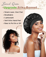 BONNET QUEEN Silk Bonnet for Sleeping Women Satin Bonnet Hair Wrap with Elastic Wide Band Sleep Cap for Curly Hair Night Cap