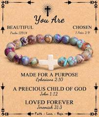 JoycuFF , Cross Bracelets for Women, Faith Religious Easter Catholic Christian Jewelry, Meaningful Baptism Communion Confirmation Natural Stone Bracelets for Women