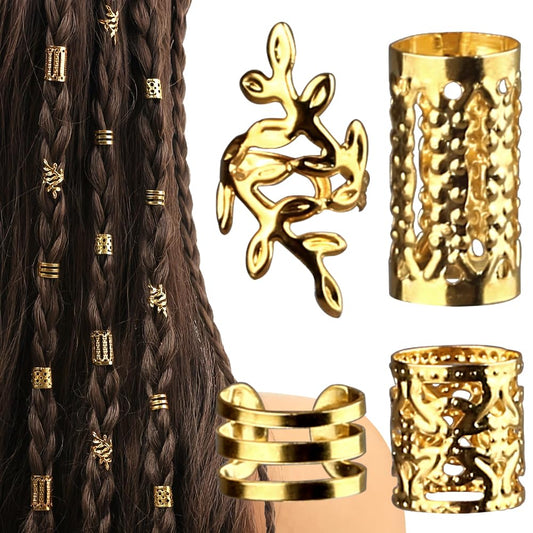 40Pcs Hair Jewelry, Non-Piercing Accessories - Adjustable Hair Rings & Cuffs for Braids, DIY Decorating, Gold for Women