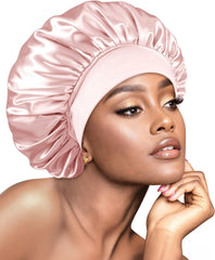 BONNET QUEEN Silk Bonnet for Sleeping Women Satin Bonnet Hair Wrap with Elastic Wide Band Sleep Cap for Curly Hair Night Cap