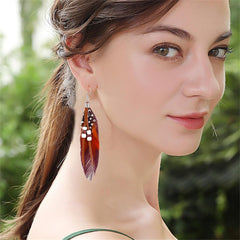Feather Earrings Women vintage bohemian long drop