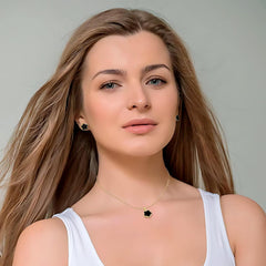 Lucky Flower Alloy Jewelry, Lucky Flower Design Necklace Earrings Bracelet Bangle Ring Jewelry Set, Clover Gold Plated Chain Wrap Ornament & Plush Pouch for Women