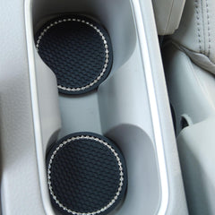 2 Pack PVC Car Coasters, Car Cup Holder Auto Insert Coaster - Car Accessories Sparkly Crystal Cup Mats Anti Slip Universal Vehicle Interior Girly for Girls, Women (black)