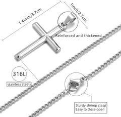 HSWYFCJY Cross Necklace Men Silver/Gold/Black Chain with Bevelled Cross Pendant Stainless Steel Cross Necklace for Men Women Chain Length 45-60cm Holiday/Birthady/Christian Gifts for Boys Girls