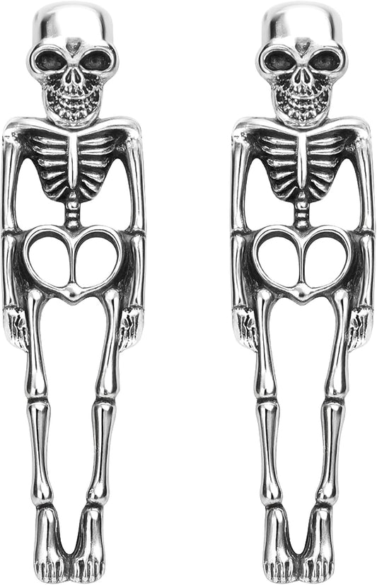 FULLIVE Halloween Earrings, Funny Skeleton Stud Dangle Skull Earrings, Hypoallergenic Halloween Accessories for Women Skeleton Jewelry