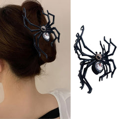 Halloween Spider Hair Clips for Women Girls, Silver Gothic Metal Hair Claw Clips With Faux Pearl Tassel - Halloween Hair Accessories Y2K Styling