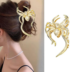 Halloween Spider Hair Clips for Women Girls, Silver Gothic Metal Hair Claw Clips With Faux Pearl Tassel - Halloween Hair Accessories Y2K Styling