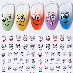 3D Nail Art Stickers Small Expressions Nail Decals Self-Adhesive Nail Stickers Cartoon Funny Emoticons Nail Art Supplies Cute Manicure Accessories for Women DIY Acrylic Nails Decorations 6 Sheets