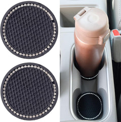 2 Pack PVC Car Coasters, Car Cup Holder Auto Insert Coaster - Car Accessories Sparkly Crystal Cup Mats Anti Slip Universal Vehicle Interior Girly for Girls, Women (black)