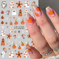 6 Sheets Halloween Nail Art Stickers Decals Cute Orange Flowers Ghost Black Cats Nail Stickers Horror Blood Eyeball Nail Design Adhesive Sliders Halloween Nail Art Supplies for Women DIY Manicure
