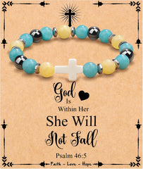 JoycuFF , Cross Bracelets for Women, Faith Religious Easter Catholic Christian Jewelry, Meaningful Baptism Communion Confirmation Natural Stone Bracelets for Women