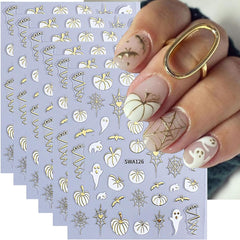 6 Sheets Halloween Nail Art Stickers Decals Cute Orange Flowers Ghost Black Cats Nail Stickers Horror Blood Eyeball Nail Design Adhesive Sliders Halloween Nail Art Supplies for Women DIY Manicure