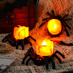 6 PCS Halloween Spider Tea Lights Decoration, Halloween Flameless LED Candle Holder Lights Battery Operated for Halloween Party Table Home Spooky Decor (Green)