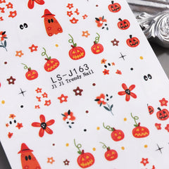 6 Sheets Halloween Nail Art Stickers Decals Cute Orange Flowers Ghost Black Cats Nail Stickers Horror Blood Eyeball Nail Design Adhesive Sliders Halloween Nail Art Supplies for Women DIY Manicure
