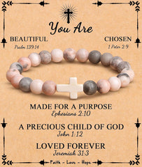 JoycuFF , Cross Bracelets for Women, Faith Religious Easter Catholic Christian Jewelry, Meaningful Baptism Communion Confirmation Natural Stone Bracelets for Women