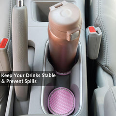 2 Pack PVC Car Coasters, Car Cup Holder Auto Insert Coaster - Car Accessories Sparkly Crystal Cup Mats Anti Slip Universal Vehicle Interior Girly for Girls, Women (Pink)
