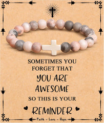 JoycuFF , Cross Bracelets for Women, Faith Religious Easter Catholic Christian Jewelry, Meaningful Baptism Communion Confirmation Natural Stone Bracelets for Women