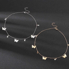 Boho Butterfly Pendant Necklace Star Choker Necklaces Dangle Necklace Chain Jewelry for Women(Silver)