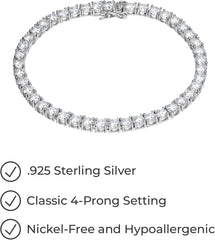 Amazon Essentials Plated Sterling Silver Round Cut Cubic Zirconia Tennis Bracelet