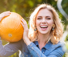 Halloween Pumpkin Earrings for Women Long Tassels Smiling Face Pumpkin Inlaid rhinestones Drop Earrings Halloween Jewelry