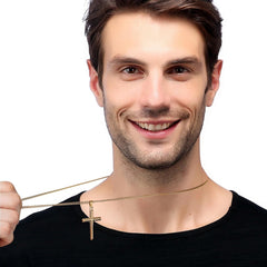 Cross Necklace Men Silver/Gold/Black Chain with Bevelled Cross Pendant Stainless Steel Cross Necklace for Men Women Chain Length 45-60cm Holiday/Birthady/Christian Gifts for Boys Girls