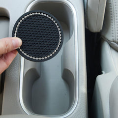 2 Pack PVC Car Coasters, Car Cup Holder Auto Insert Coaster - Car Accessories Sparkly Crystal Cup Mats Anti Slip Universal Vehicle Interior Girly for Girls, Women (black)