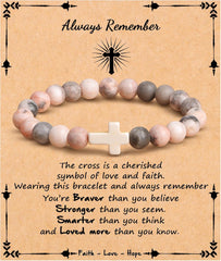 JoycuFF , Cross Bracelets for Women, Faith Religious Easter Catholic Christian Jewelry, Meaningful Baptism Communion Confirmation Natural Stone Bracelets for Women