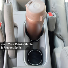 2 Pack PVC Car Coasters, Car Cup Holder Auto Insert Coaster - Car Accessories Sparkly Crystal Cup Mats Anti Slip Universal Vehicle Interior Girly for Girls, Women (black)