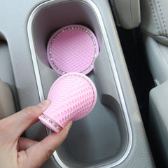 2 Pack PVC Car Coasters, Car Cup Holder Auto Insert Coaster - Car Accessories Sparkly Crystal Cup Mats Anti Slip Universal Vehicle Interior Girly for Girls, Women (Pink)