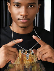 Men's Gothic Skull Necklace,Punk Pirate Style Skeleton Skull Necklace,Alloy Silver Suffer Disasters Captivity Biker Rock Halloween Jewelry Presents for Men and Women