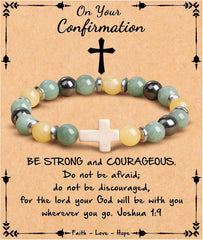 JoycuFF , Cross Bracelets for Women, Faith Religious Easter Catholic Christian Jewelry, Meaningful Baptism Communion Confirmation Natural Stone Bracelets for Women