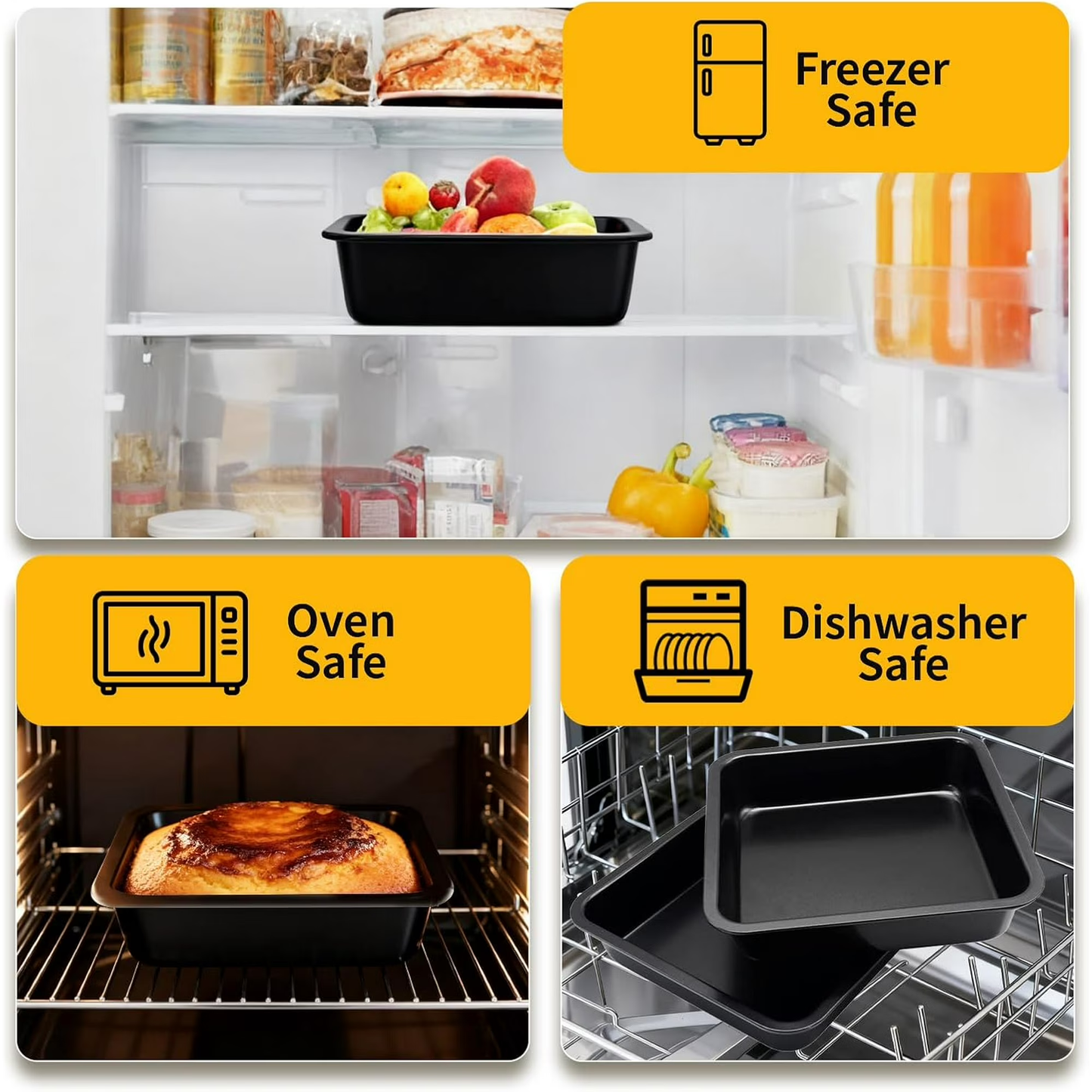 2 Pack Square Cake Pan for Cake Brownie Lasagna, 8 Inch Nonstick Square Baking Pan, Rust-resistant, Dishwasher Safe & Easy Clean