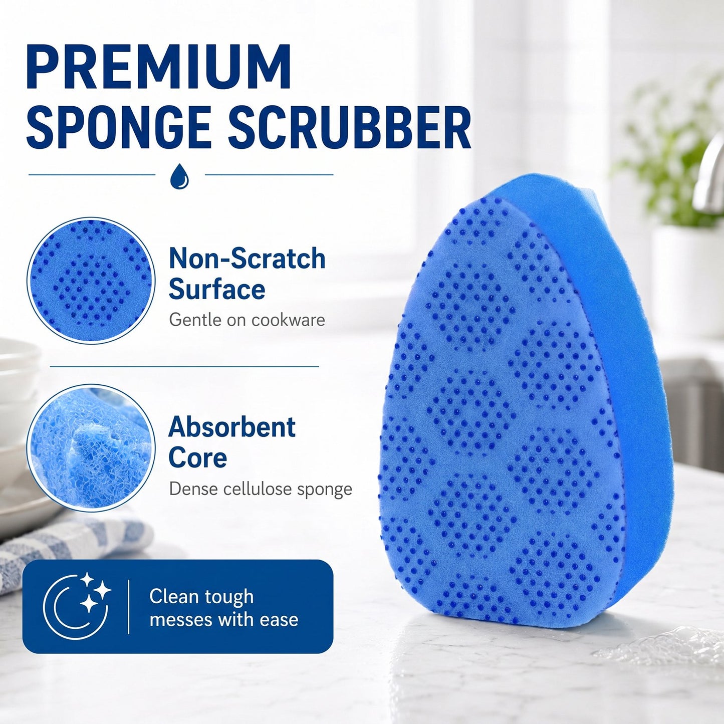 12Pack Dishwand Refill Heads, Non-Scratch Scrub Dots Sponge Replacement Pads, Leak-Proof No-Hole Design