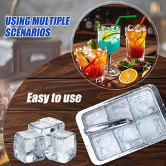 CLIPORE 6-Large Slot Ice Cube Trays Stainless Steel - Professional Heavy Duty Metal Icecube Mold, Non-Toxic Freezer Tray with Lever Release, Bar & Kitchen Use, Send Goods from Local Warehouse