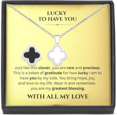 SHINYY 2 Side Crystal Clover Necklace for Women | 18K Gold Plated Four Leaf Lucky Pendant | 4 Leaf Cubic Zirconia Jewelry for Her