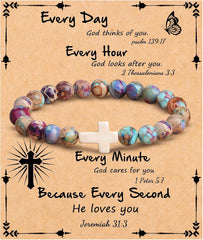 JoycuFF , Cross Bracelets for Women, Faith Religious Easter Catholic Christian Jewelry, Meaningful Baptism Communion Confirmation Natural Stone Bracelets for Women