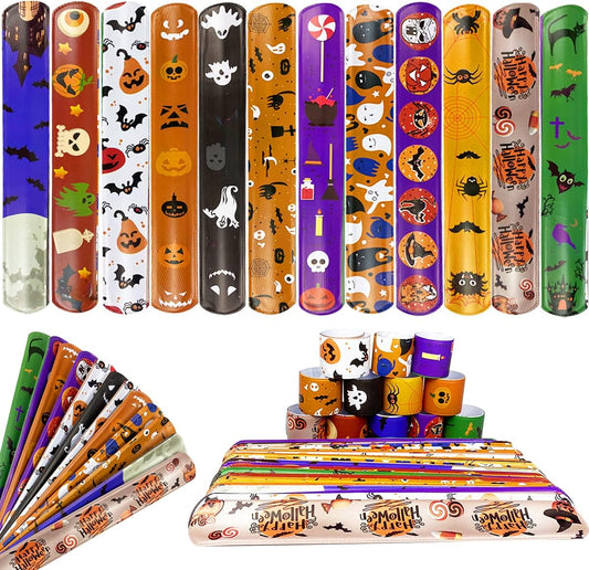 JoFAN 48 PCS Halloween Slap Bracelets Toys for Kids Girls Boys Halloween Party Favors Halloween Treat Bags Gifts